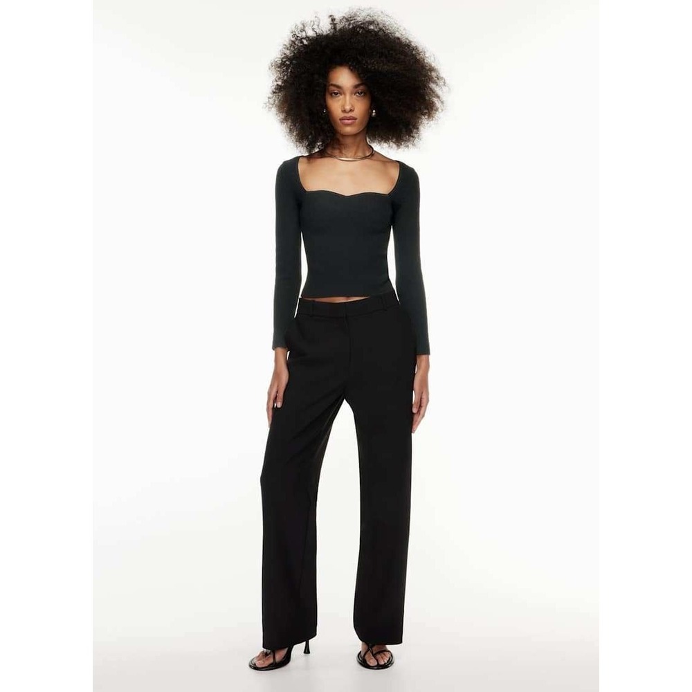 Aritzie Babaton Sculp knit Sweetheart Neck Long Sleeve Ribbed Top‎ Black Size S